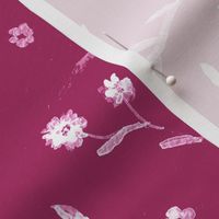 Berry Pink with White Ghost Watercolor Ditsy Flowers Floral Graphic Pattern Print