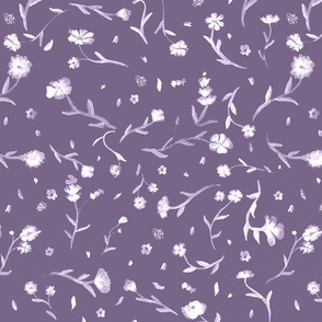 Lavender Purple with White Ghost Watercolor Ditsy Flowers Floral Graphic Pattern Print
