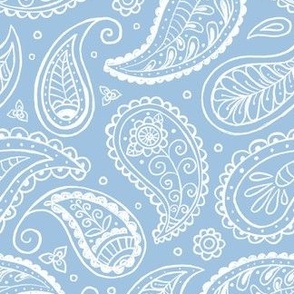 Hand-drawn non-directional paisley  sky blue