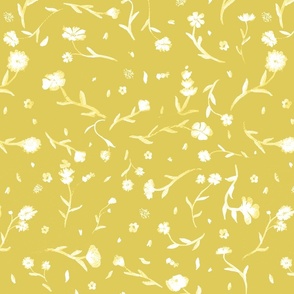 Light Yellow  with White Ghost Watercolor Ditsy Flowers Floral Graphic Pattern Print