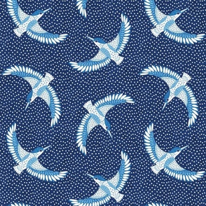 Kingfisher, Blue (medium) - multidirectional flying birds with dots