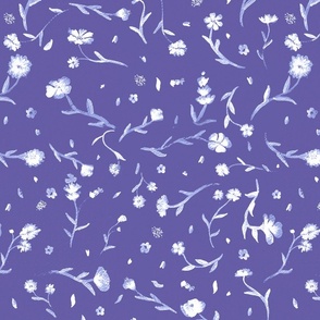 Purple with White Ghost Watercolor Ditsy Flowers Floral Graphic Pattern Print