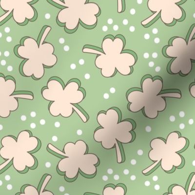 Retro Irish Shamrock - Happy St. Patrick's Day clovers and confetti nineties sand olive green on sage 