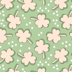 Retro Irish Shamrock - Happy St. Patrick's Day clovers and confetti nineties sand olive green on sage 