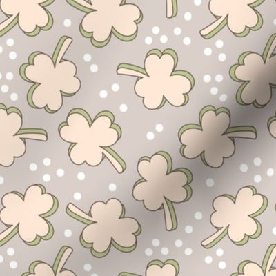 Retro Irish Shamrock - Happy St. Patrick's Day clovers and confetti nineties blush sand sage green on beige 