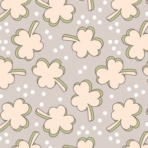 Retro Irish Shamrock - Happy St. Patrick's Day clovers and confetti nineties blush sand sage green on beige 