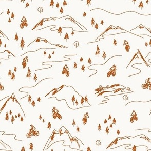 Sienna Orange on Cream Mountain Biking Line Art Minimal Outdoor Sports perfect for Bandanas, Sheets, Quilts, and Kids Apparel