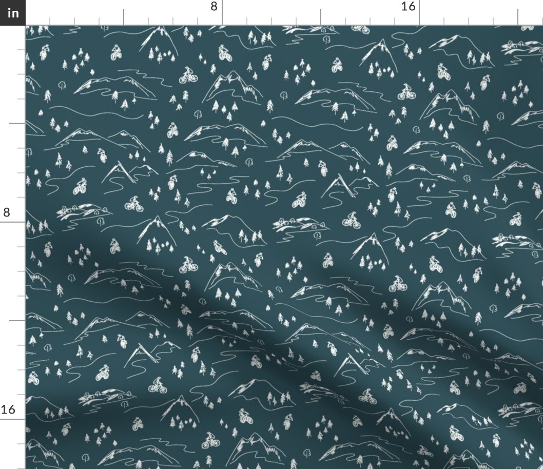Navy Blue Mountain Biking Line Art Minimal Outdoor Sports perfect for Bandanas, Sheets, Quilts, and Kids Apparel