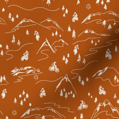 Sienna Orange Mountain Biking Line Art Minimal Outdoor Sports perfect for Bandanas, Sheets, Quilts, and Kids Apparel