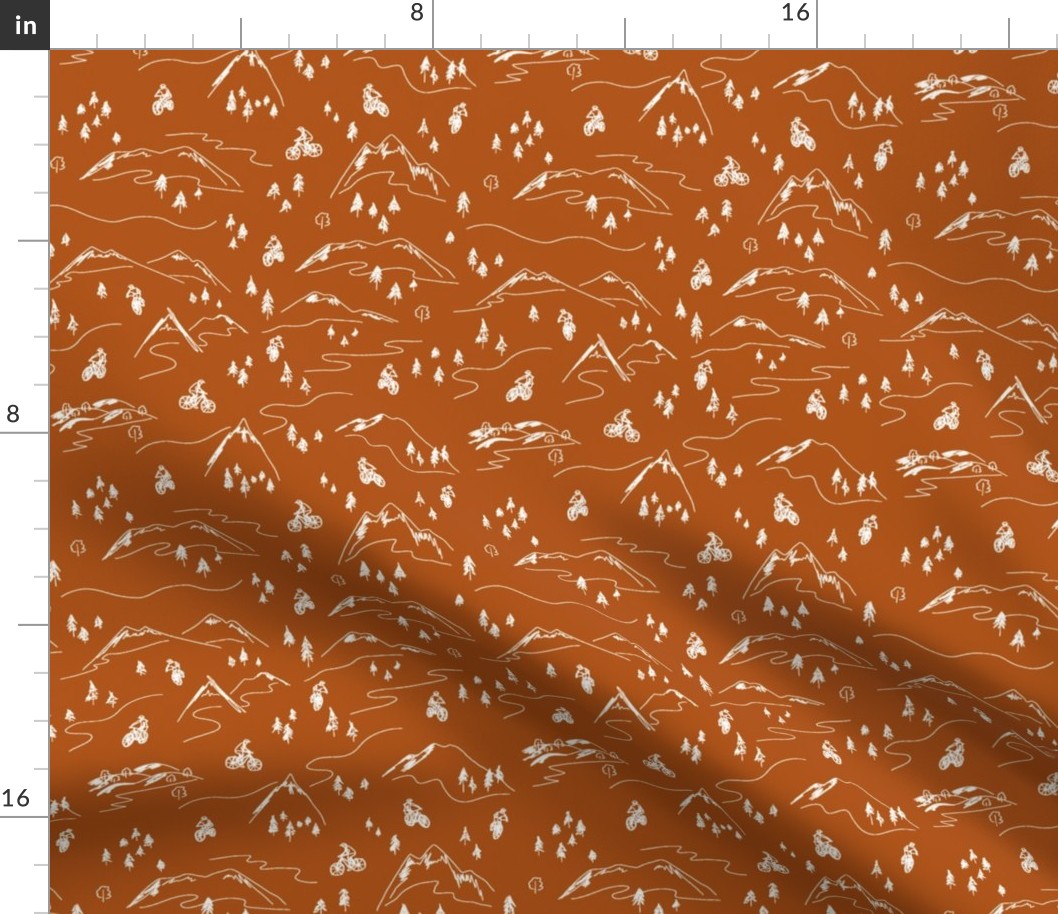 Sienna Orange Mountain Biking Line Art Minimal Outdoor Sports perfect for Bandanas, Sheets, Quilts, and Kids Apparel