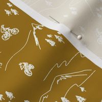 Mustard Yellow Mountain Biking Line Art Minimal Outdoor Sports perfect for Bandanas, Sheets, Quilts, and Kids Apparel