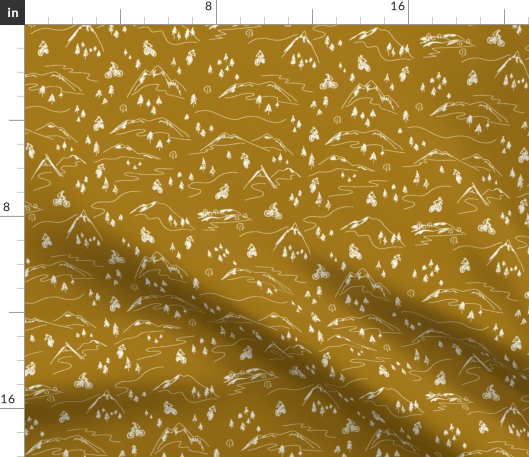 Mustard Yellow Mountain Biking Line Art Minimal Outdoor Sports perfect for Bandanas, Sheets, Quilts, and Kids Apparel