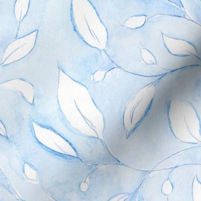  hand-painted blue non-directional watercolor textural leaves // chambray blue