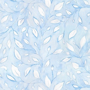  hand-painted blue non-directional watercolor textural leaves // chambray blue