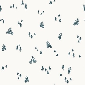 Navy Blue on Cream Mountain Biking Line Art Dispersed Minimal Outdoor Sports perfect for Bandanas, Sheets, Quilts, and Kids Apparel