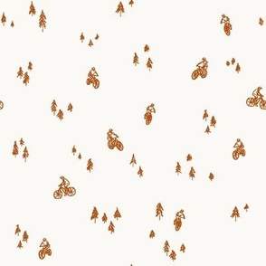 Sienna Orange on Cream Mountain Biking Line Art Dispersed Minimal Outdoor Sports perfect for Bandanas, Sheets, Quilts, and Kids Apparel