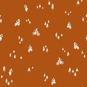 Sienna Orange Mountain Biking Line Art Dispersed Minimal Outdoor Sports perfect for Bandanas, Sheets, Quilts, and Kids Apparel