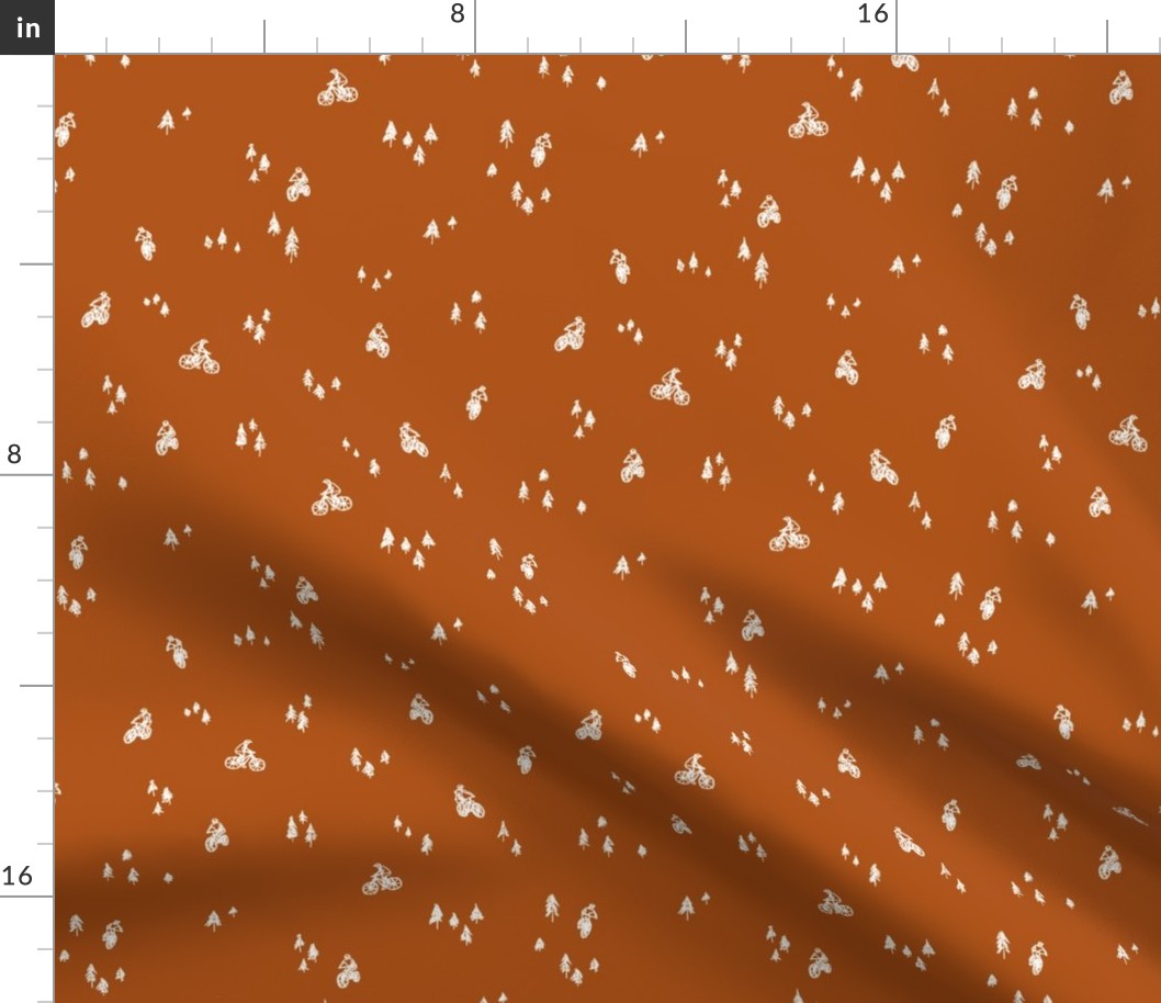 Sienna Orange Mountain Biking Line Art Dispersed Minimal Outdoor Sports perfect for Bandanas, Sheets, Quilts, and Kids Apparel