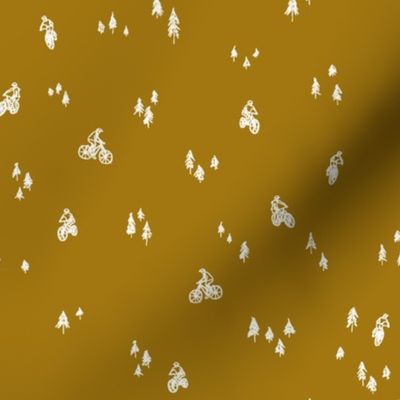 Mustard Yellow Mountain Biking Line Art Dispersed Minimal Outdoor Sports perfect for Bandanas, Sheets, Quilts, and Kids Apparel