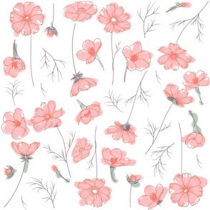 Sketched Pink Bustling Buttercups Floral Pattern Print