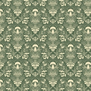 Mushroom Forest Damask Sweet Basil green and Ambiance beige S