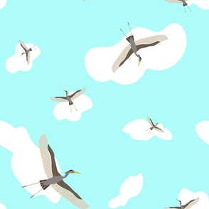 Herons Flying Overhead in the Clouds: Medium