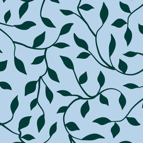 Papercut  undirectional silhouettes Light blue Teal leaves wallpaper - large