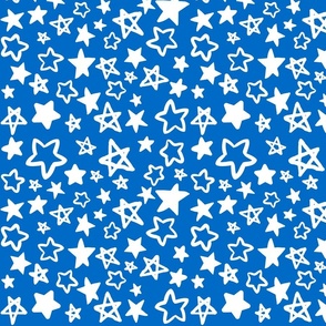 White Blue Independence Sketched Stars Repeat Pattern