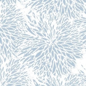 Wood Block Look - Chrysanthemums white with beach house blue