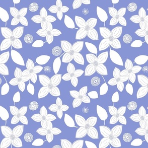 Blue dogwood floral multidirectional pattern. 