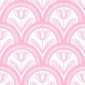 Pink Scallop Folk Floral with White Background