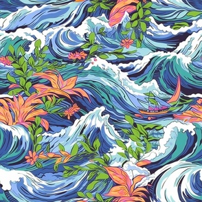 Poseidon's Adventure - Blue/Coral Wallpaper 