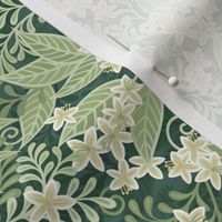 Blooming Orchard Wallpaper- Orange Blossoms- Pine Background- Citrus Blossoms- Spring- Calm Fresh Flowers and Leaves- Sage and Vanilla- William Morris- Arts and Crafts- Mini