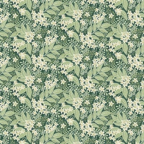 Blooming Orchard Wallpaper- Orange Blossoms- Pine Background- Citrus Blossoms- Spring- Calm Fresh Flowers and Leaves- Sage and Vanilla- William Morris- Arts and Crafts- Mini