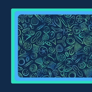 Diatoms Tea Towel - blue on blue