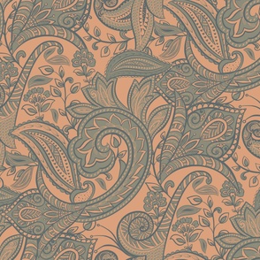 Indian Paisley Orange and Ash Gray 