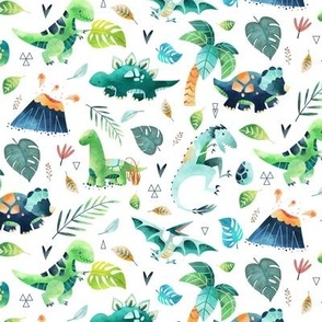 Dinosaurs – Dinosaur Fabric, Baby Boy Fabric, Dinosaur Bedding, Nursery Design Teal Blue Green Dinos (small, white)