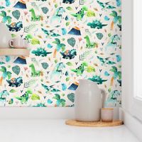 Dinosaurs – Dinosaur Fabric, Baby Boy Fabric, Dinosaur Bedding, Nursery Design Teal Blue Green Dinos (large, beige linen)