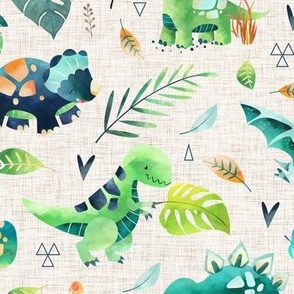 Dinosaurs – Dinosaur Fabric, Baby Boy Fabric, Dinosaur Bedding, Nursery Design Teal Blue Green Dinos (large, beige linen)