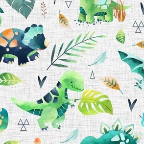 Dinosaurs – Dinosaur Fabric, Baby Boy Fabric, Dinosaur Bedding, Nursery Design Teal Blue Green Dinos (large, gray linen)