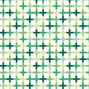 Modern St. Patrick's Day tartan grid design - geometric crosses checker design Irish plaid 5 shades of green SMALL