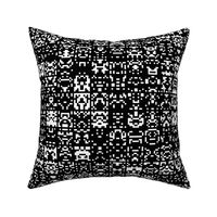 8-bit Retro Space Alien Monsters, Black and White (Large Scale)