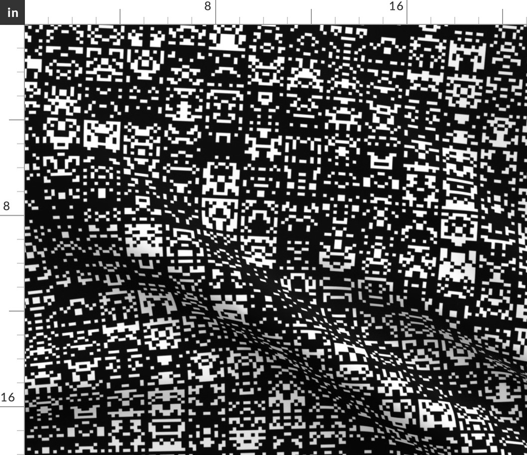 8-bit Retro Space Alien Monsters, Black and White (Large Scale)