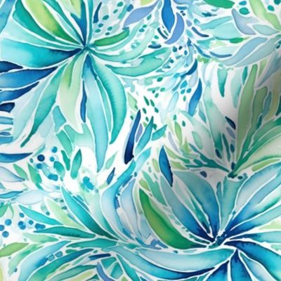 Lilly Petals – Aqua-Blue/ Green on White