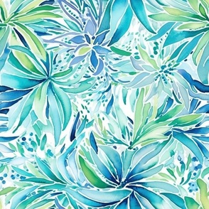 Lilly Petals – Aqua-Blue/ Green on White