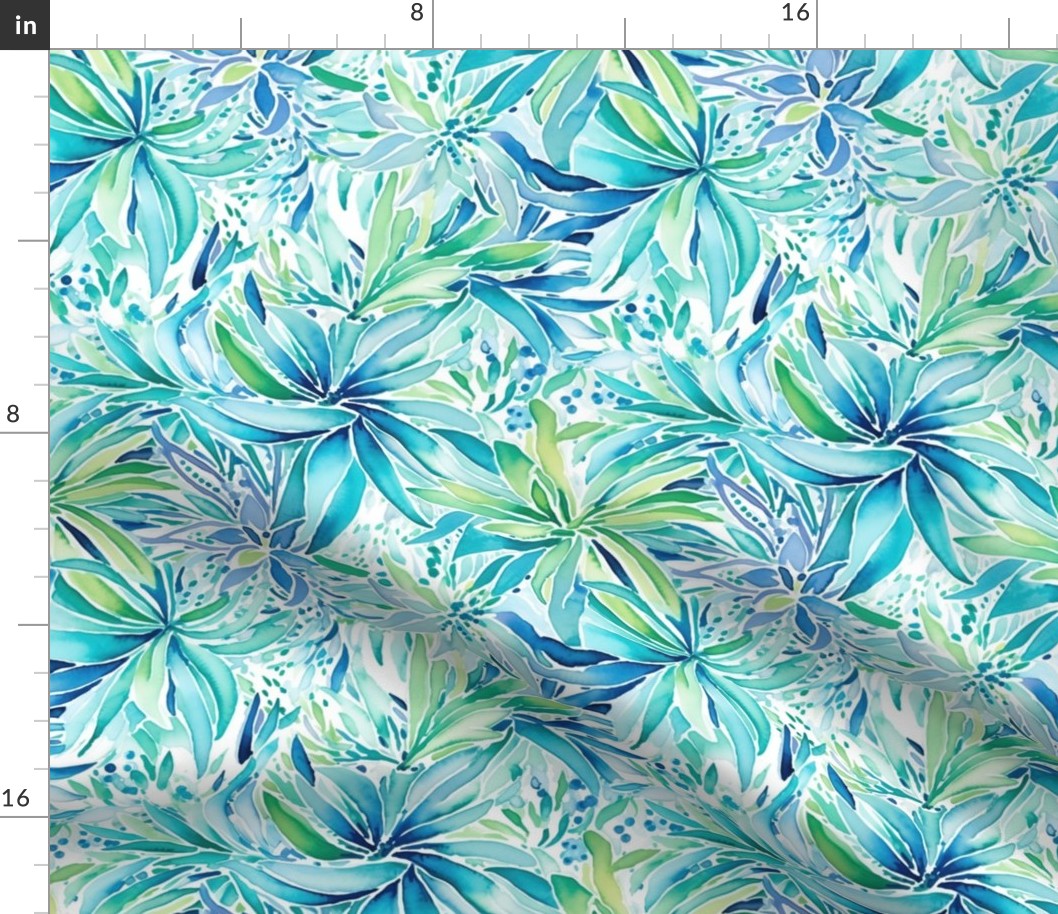 Lilly Petals – Aqua-Blue/ Green on White