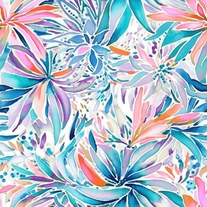 Lilly Petals – Pink/Coral - Aqua on White