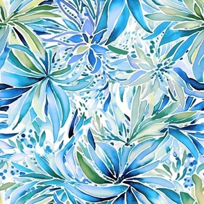 Lilly Petals – Blue/ Green on White