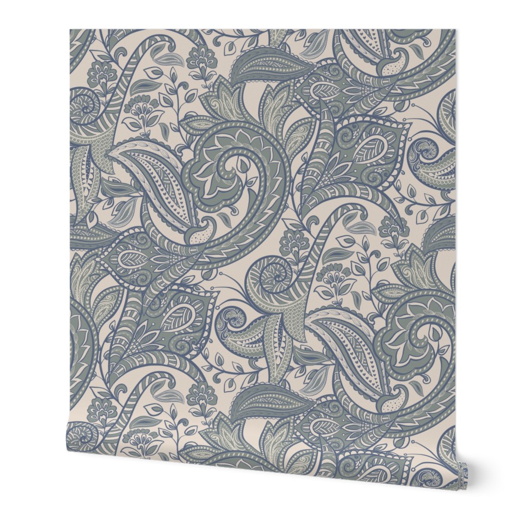 Indian Paisley Blue and Ash Gray