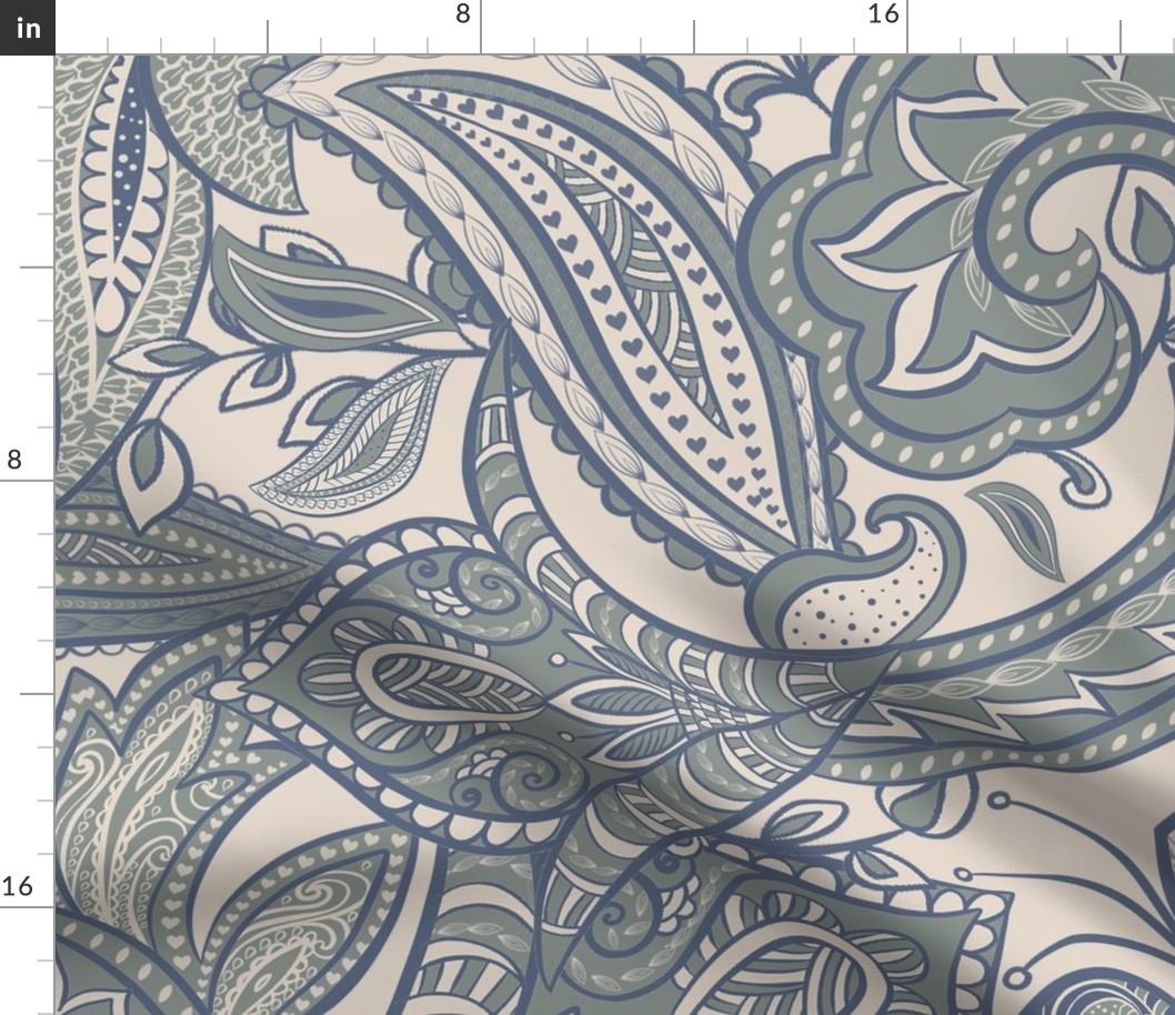 Indian Paisley Blue and Ash Gray